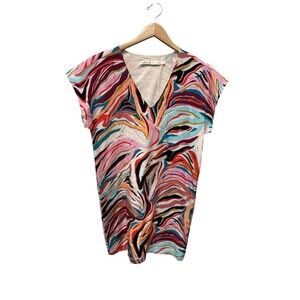 Marie Oliver Mini Short Sleeve Dress Women's Sz XS 100% Silk Striped Bright